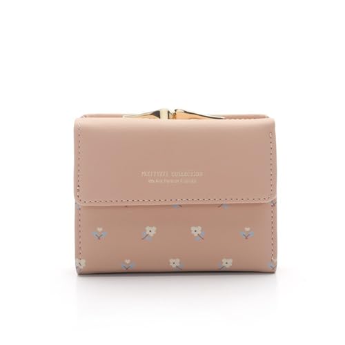 JEKAVA Geldbörse Damen Blümchen Portemonnaie Damen Klein PU Leder Geldbörse Frühling Geldbeutel Damen Bifold Compact Portemonnaie mit 6 Kartenfächern und Clip Münzfach (Dunkelrosa) von JEKAVA