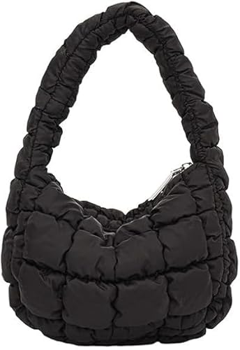 JEKAVA Handtasche Klein Damen Gesteppte Tasche Leicht Puffer Stepptasche Damen Kleine Shopper Tragetasche Mode Henkeltasche für Reisen/Einkaufen/Party (Schwarz) von JEKAVA