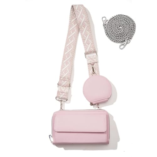 JEKAVA Handytasche zum Umhängen Kleine Handy Umhängetasche Geldbeutel Leder Crossbody Bag Damen Handytasche mit Geldbörse zum Umhängen Moderne Taschen mit Breitem Schultergurt (Rosa) von JEKAVA