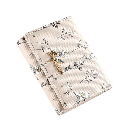 JEKAVA Kleine Geldbörse Damen Portemonnaie Damen Viele Fächer Geldbörse mit DREI Fächern Geldbeutel Mini Brieftasche Leder Kartenetui mit 8 Kartenfächer (Beige) von JEKAVA