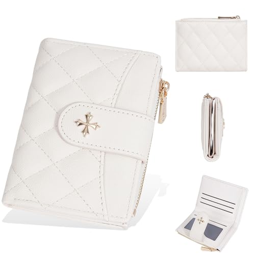 JEKAVA Mini Geldbörse Damen Geldbeutel Leder Klein Viele Fächer Mit 6 Kartenfäche und Münztasche Reißverschluss Portemonnaie Kleine (Beige) von JEKAVA