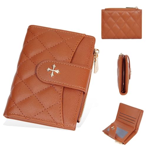 JEKAVA Mini Geldbörse Damen Geldbeutel Leder Klein Viele Fächer Mit 6 Kartenfäche und Münztasche Reißverschluss Portemonnaie Kleine (Braun) von JEKAVA