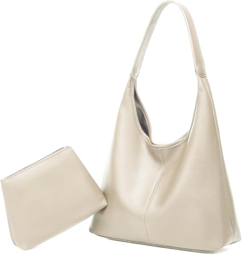 JEKAVA Umhängetasche Damen Gross Handtasche Universitätsstudent Schultertasche Leder Crossbody Bag Damen Breiter Gurt Handtasche zum Umhängen Set 2-Teiliges Set (beige) von JEKAVA