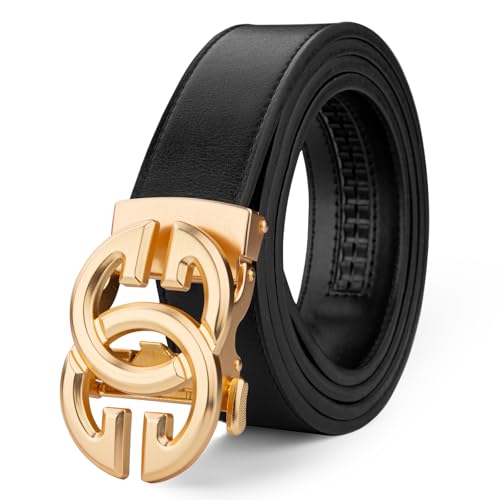 JEKIXHUA Herren-Gürtel mit Ratsche, echtes Rindsleder, 3,8 cm breiter Rand, Gold-2, 26" to 48" Waist Adjustable von JEKIXHUA