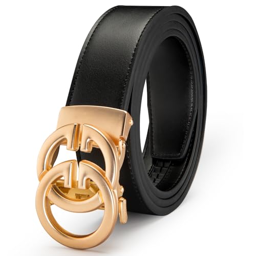 JEKIXHUA Herren-Ledergürtel mit Ratsche und luxuriöser Designer-Schnalle, verstellbarer Kleidergürtel für perfekte Passform, Gold-1, 26" to 45" Waist Adjustable von JEKIXHUA