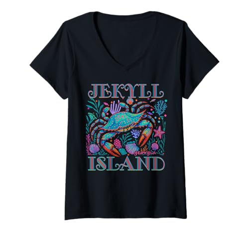Damen JEKYLL ISLAND GEORGIA Bunte blaue Krabbe Sommer Strand Geschenke T-Shirt mit V-Ausschnitt Damen JEKYLL ISLAND GEORGIA Bunte blaue Krabbe Sommer Strand Geschenke T-Shirt mit V-Ausschnitt von JEKYLL ISLAND GEORGIA COLORFUL BLUE CRAB VACATION