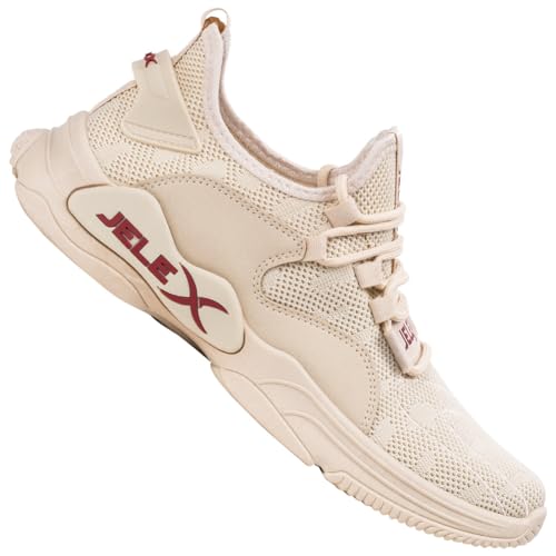 JELEX Performance Herren Sneaker in grau/schwarz. Atmungsaktive Sportschuhe mit Mesh-Obermaterial und Rutschfester Sohle. (Beige, EU Schuhgrößensystem, Erwachsene, Numerisch, M, 43) von JELEX