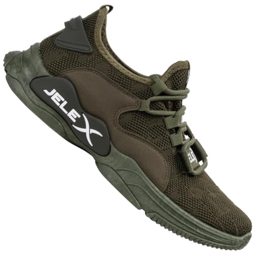 JELEX Performance Herren Sneaker in grau/schwarz. Atmungsaktive Sportschuhe mit Mesh-Obermaterial und Rutschfester Sohle. (Dunkelgrün, EU Schuhgrößensystem, Erwachsene, Numerisch, M, 40) von JELEX