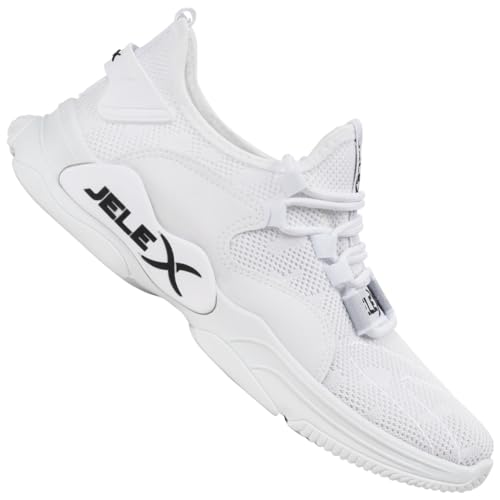 JELEX Performance Herren Sneaker in grau/schwarz. Atmungsaktive Sportschuhe mit Mesh-Obermaterial und Rutschfester Sohle. (Weiß, EU Schuhgrößensystem, Erwachsene, Numerisch, M, 42) von JELEX
