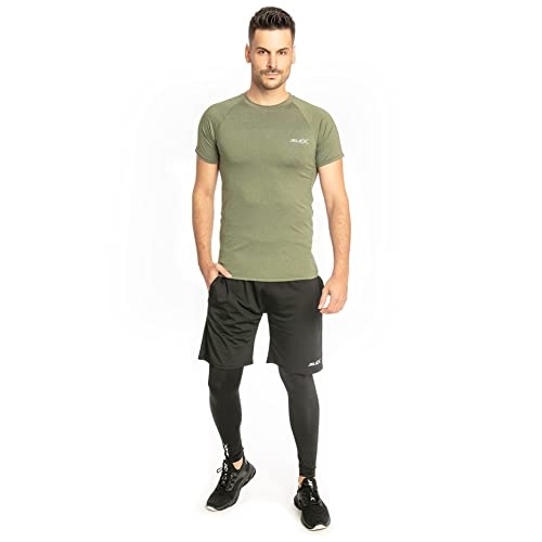 JELEX Sportinator Herren 3-teiliges Fitness-Set bestehend aus Shirt, Leggings und Shorts, für alle Sport- und Fitnessaktivitäten. In den Größen S bis XXL,(Grün, XL) von JELEX