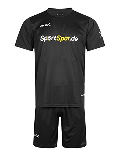 JELEX Team 22 Trikot Set 2-teilig mit Trikot und Shorts, Sponsoren-Logo, für Teamsport und Einzeltraining (as3, Alpha, m, Regular, Regular, Schwarz) von JELEX