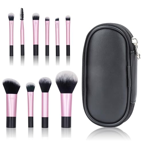 JELIEE 10-teiliges Reise-Make-up-Pinsel-Set, schwarz, Mini-Make-up-Pinsel mit Make-up-Pinseltasche, tragbare Grundierung, Puder, Concealer, Lidschatten, Make-up-Set, professionelles Make-up-Pinsel-Set von JELIEE