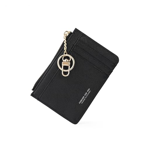 JELLYEA Geldbörse Damen Kleine Slim Kartenhalter Damen Kleine Reißverschluss PU Leder Kreditkartenetui Mini Brieftaschen Geldbörse für 8 Karten, Schwarz , 12 x 8.5 x 1 cm von JELLYEA