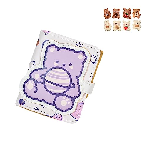 JELLYEA Kawaii Bär Geldbörse Niedliche Cartoon Kartenhalter Mädchen Münzbörse Anime Schlüsseltasche Kartenetui Fronttasche Brieftasche, Violetter Bär, Kawaii von JELLYEA