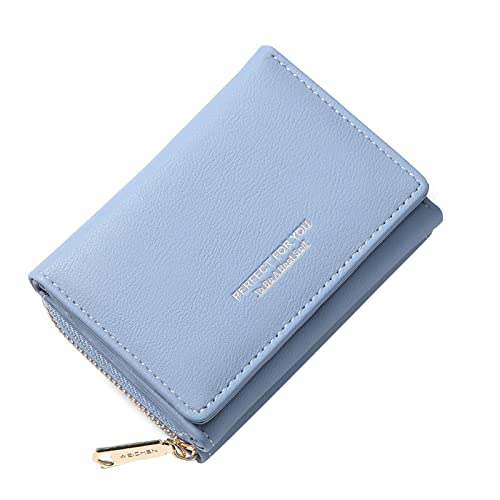 JELLYEA Kleine Geldbörse für Damen, Leder, Geldbörse, viele Fächer, Mini-Kartenhalter mit Reißverschluss, A - Blau, 10.5 x 4 x 8.5 cm, Zeitgenössisch von JELLYEA