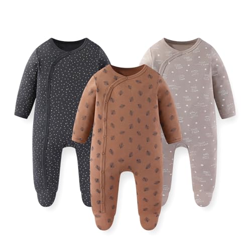 JELYLOVE Baumwolle Langarm Baby Jungen Mädchen Strampler 0-12 Monate Neugeborene Bekleidung 3er-Pack von JELYLOVE
