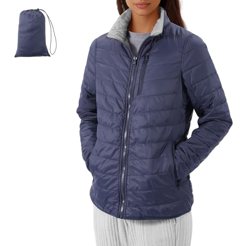 JEMIDI Damen Steppjacke leicht - Wasserabweisende Puffer Jacket - Vegane Daunenjacke wendbar - Leichte Herbst Winter Jacke - 5 Reißverschlusstaschen - Übergangsjacke Isolationsjacke von JEMIDI