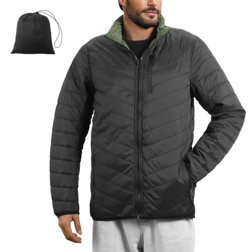 JEMIDI Herren Steppjacke leicht - Wasserabweisende Puffer Jacket - Pufferacke wendbar - Leichte Herbst Winter Jacke - 5 Reißverschlusstaschen - Übergangsjacke Isolationsjacke von JEMIDI