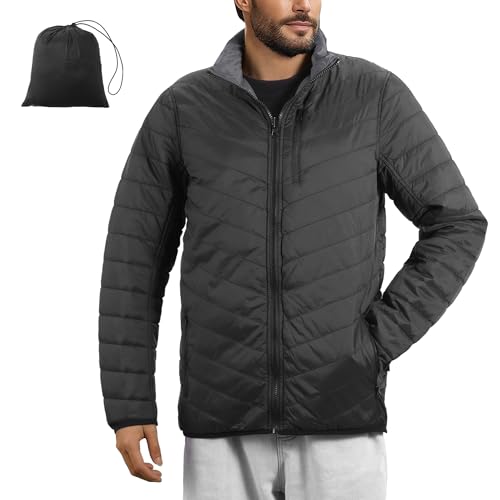 JEMIDI Herren Steppjacke leicht - Wasserabweisende Puffer Jacket - Pufferjacke wendbar - Leichte Herbst Winter Jacke - 5 Reißverschlusstaschen - Übergangsjacke Isolationsjacke von JEMIDI