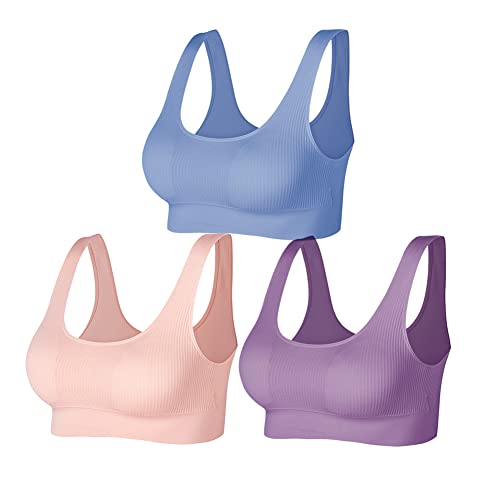 JEMINAY Bustier BH ohne Buegel Schlafen BH Wohlfühl BH Sport BH 3er Pack,Rosa+blau+lila,L von JEMINAY