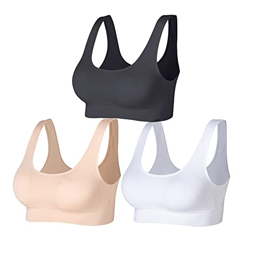 JEMINAY Bustier BH ohne Buegel Schlafen BH Wohlfühl BH Sport BH 3er Pack,Schwarz +Weiß+beige,M von JEMINAY