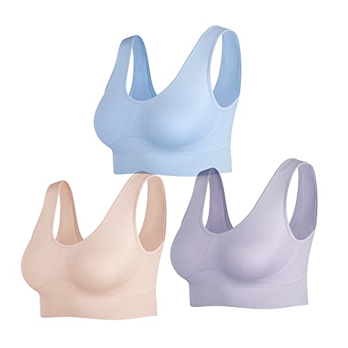 JEMINAY Bustier Damen BH Ohne Bügel Bügelloser Soft Bra Schlaf Bralette 3er Pack,Pink, Blue, Purple,3XL von JEMINAY