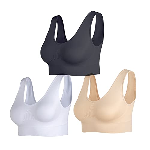 JEMINAY Bustier Damen Große Brüste Bügelloser Soft Bra Schlaf Bralette 3er Pack,Black, White, Beige,2XL von JEMINAY