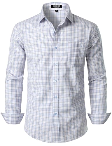 JEMITOP Herren Übergangswetter Langarm Slim Fit Button Down Hemden Business Casual Kleid Hemd mit Tasche, Vintage White Gingham, Mittel von JEMITOP