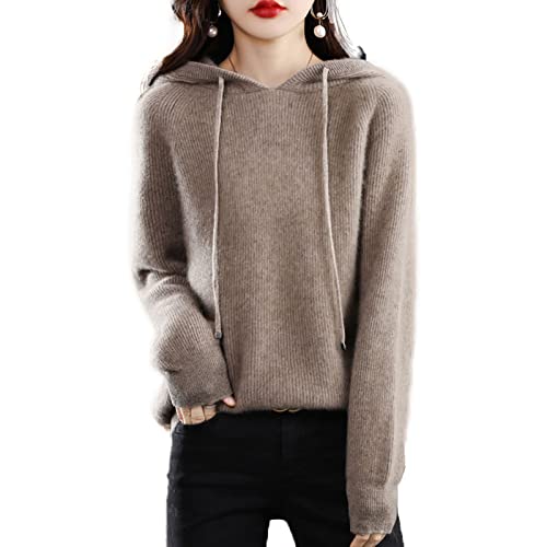 JEMJAR Damen Pullover Wolle Hoodies Tops, Lässiger Langarm-Strick-Hoodie, All-Match Hoodie Aus 100% Wolle (Color : Deep camel, Size : XXL) von JEMJAR