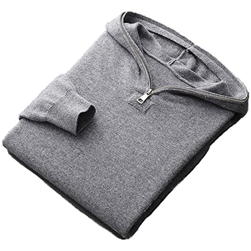 JEMJAR Kapuzenpullover Aus 100% Kaschmir Für Herren Herbst Winter Strickpullover Lässige Pulloverjacke Mit Kapuze (Color : Gray, Size : 3XL) von JEMJAR