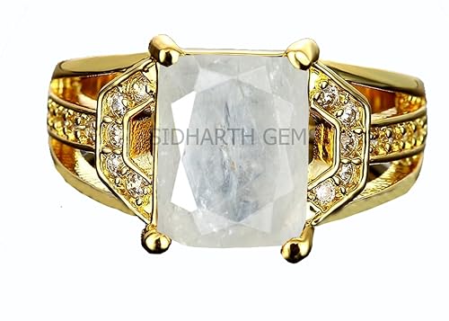 JEMSPRIME Herren 4,25 Ratti Weißer Saphir Gold Fingerring Labor Zertifiziert Lose Edelstein Zertifiziert Safed Pukhraj Adjaistaible Ring Metall Weiß Saphir Saphir, Metall, Weißer Saphir Saphir von JEMSPRIME
