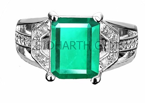 JEMSPRIME Zertifizierte natürliche AA++ Qualität 5.25 Ratti 4.55 Karat Sambischer Smaragd Panna Messing Finger Verstellbarer Ring für Damen Herren Metall Smaragd, Metall, Smaragd von JEMSPRIME