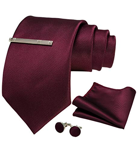 JEMYGINS Herren 9cm Breit Extra lang Krawatte und Einstecktuch Krawattenklammer Set Geeigneter Hochzeit Fest,kastanienbraun von JEMYGINS