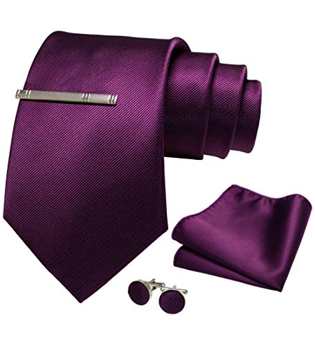 JEMYGINS Herren 9cm Breit Extra lang Krawatte und Einstecktuch Krawattenklammer Set Geeigneter Hochzeit Fest,Lila von JEMYGINS