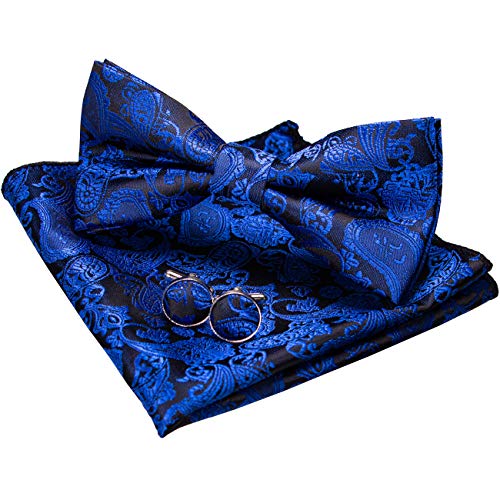 JEMYGINS Blau Paisley Fliege und Einstecktuch mit Manschettenknöpfe Sets für Herren (Blau2) von JEMYGINS