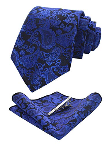 JEMYGINS Blau krawatte Paisley Seide Herren Krawatten und Einstecktuch mit krawattenklammer Sets (9) von JEMYGINS