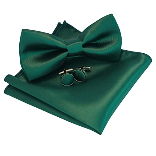 JEMYGINS Einfarbig Fliege und Einstecktuch mit Manschettenknöpfe Sets für Herren,dunkelgrün von JEMYGINS