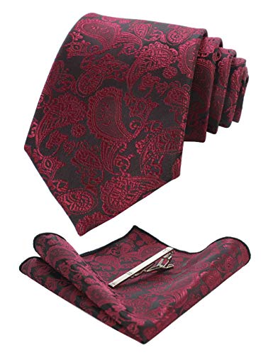 JEMYGINS Dunkelrot krawatte Paisley Seide Herren Krawatten und Einstecktuch mit krawattenklammer Sets (6) von JEMYGINS