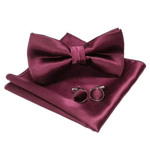 JEMYGINS Einfarbig Fliege und Einstecktuch mit Manschettenknöpfe Sets für Herren,kastanienbraun von JEMYGINS