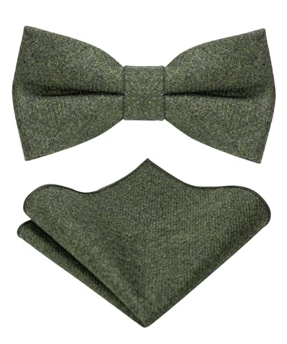 JEMYGINS Fliege Herren Dunkelolivgrün in Wolle Kaschmir Einfarbig Filz Geeignet für Herbst und Winter und Einstecktuch Sets(6) von JEMYGINS
