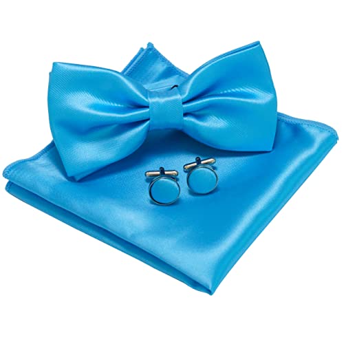 JEMYGINS Fliege Herren Hellblau 3 Satin Zweifach Gefaltet und Einstecktuch mit Manschettenknöpfe Sets(16) von JEMYGINS