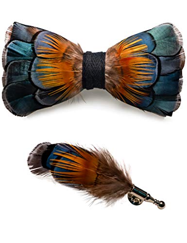 JEMYGINS Handgemacht Feder Fliege Mit Geschenkbox Set für Herren, Peacock Blau/Orange, M JEMYGINS Handgemacht Feder Fliege Mit Geschenkbox Set für Herren, Peacock Blau/Orange, M von JEMYGINS