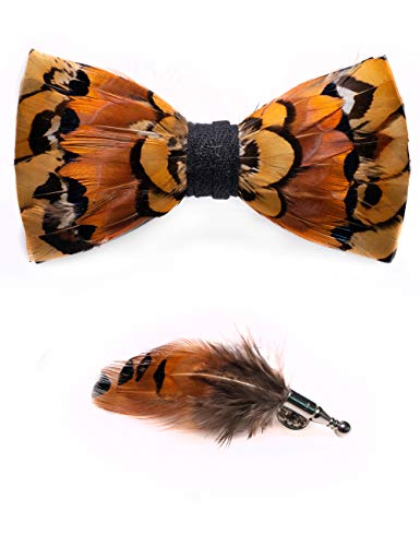 JEMYGINS Handgemacht Hochzeit Party Leder Feder Fliege Braun schwarz Fliegen mit Geschenkbox Set für Herren In mehreren Farben(17) von JEMYGINS