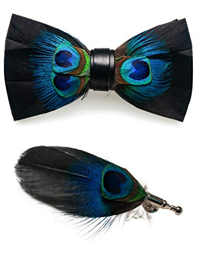 JEMYGINS Handgemacht Hochzeit Party Leder Fliege Feder Fliegen mit Geschenkbox Set für Herren, M, Blauer Fleck JEMYGINS Handgemacht Hochzeit Party Leder Fliege Feder Fliegen mit Geschenkbox Set für Herren, M, Blauer Fleck von JEMYGINS