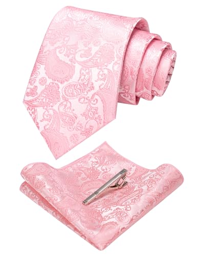 JEMYGINS Hell-Pink krawatte Paisley Seide Herren Krawatten und Einstecktuch mit krawattenklammer Sets von JEMYGINS