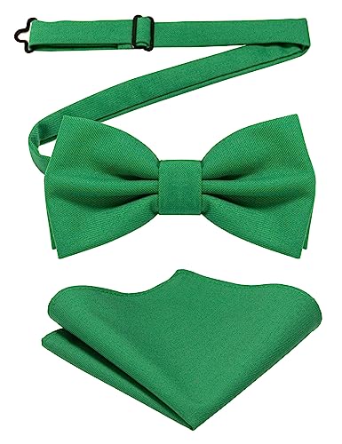 JEMYGINS Herren Baumwollmischung Fliege mit Doppelfalte und Einstecktuch Set,Grün von JEMYGINS