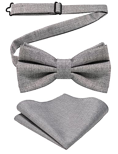 JEMYGINS Herren Baumwollmischung Fliege mit Doppelfalte und Einstecktuch Set,grau von JEMYGINS