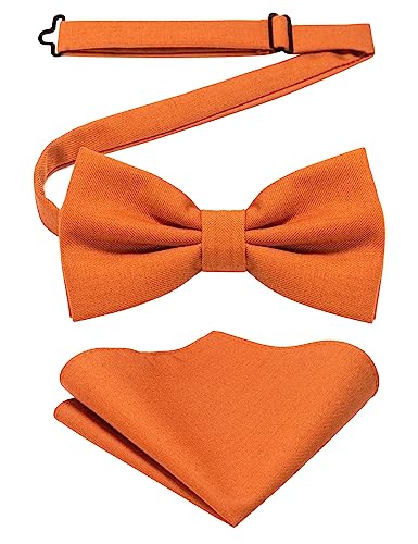 JEMYGINS Herren Baumwollmischung Fliege mit Doppelfalte und Einstecktuch Set,orange von JEMYGINS