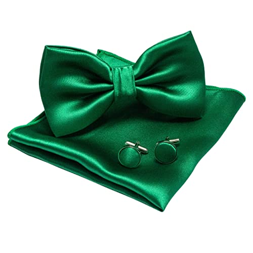 JEMYGINS Herren Fliege Grün5 Satin Fliege und Einstecktuch mit Manschettenknöpfe Sets von JEMYGINS