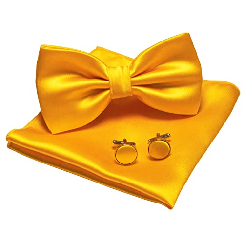 JEMYGINS Herren Fliege Leuchtendes Gelb5 Satin Fliege und Einstecktuch mit Manschettenknöpfe Sets von JEMYGINS